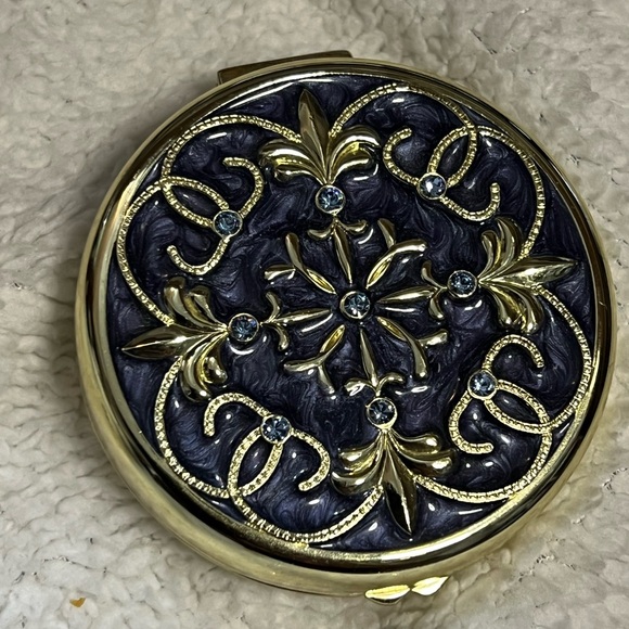 PARTYLITE Brass Travel Candle Holder Tea Light Blue Enamel Jeweled Magnetic Lid - Picture 3 of 12